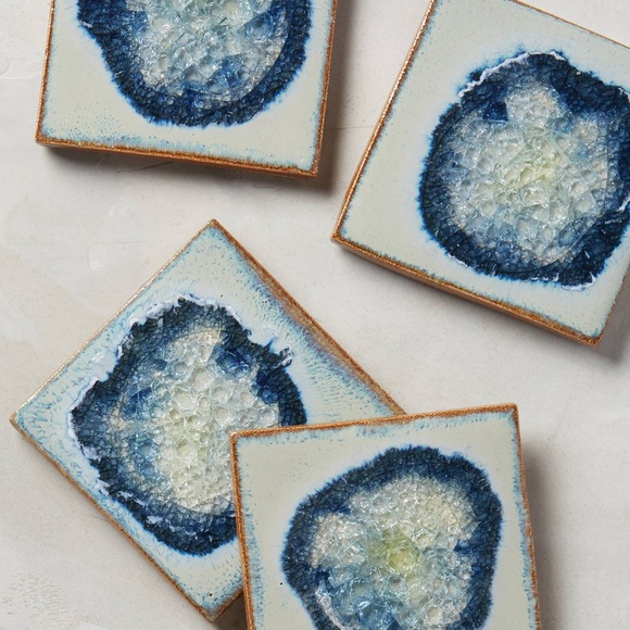 Set of 8 Anthropologie Celestial Coasters | Sage Green & Blue - Picture 1 of 1